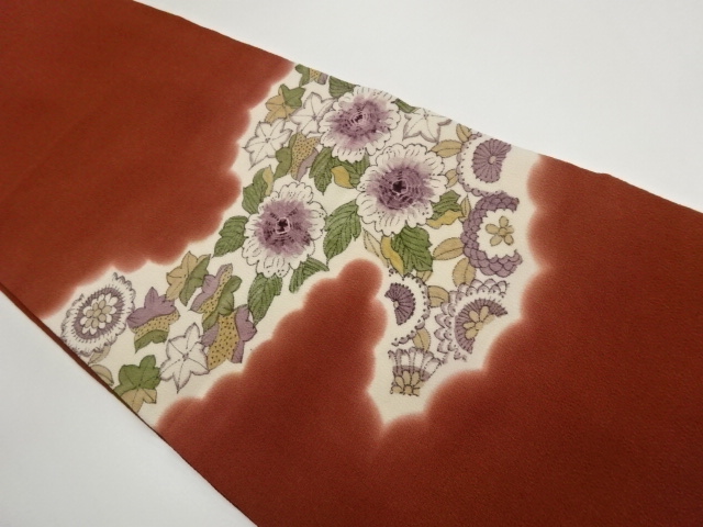JAPANESE HIRAKI NAGOYA OBI / CHIRIMEN / ABSTRACT FLOWER